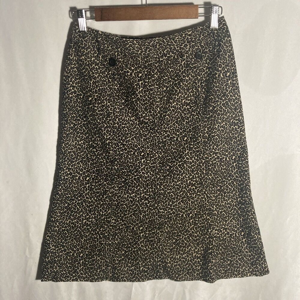 TALBOTS tan black animal print pinwale corduroy a-line skirt 4